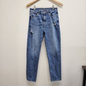 American Eagle Mom Jeans Womens Size 2 Blue Medium Wash Denim Distressed